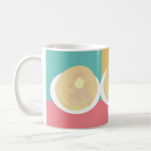 Caneca De Café Panquecas Xarope Gotejando Colorido Rosa Azul 