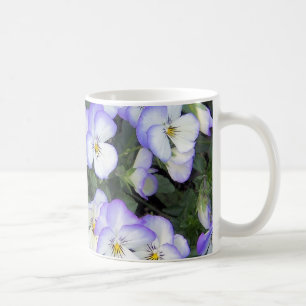 Caneca De Café Pansies roxos e brancos