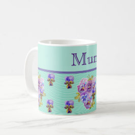Caneca De Café Pansy Flower Aqua Stripe Mãe floral Co