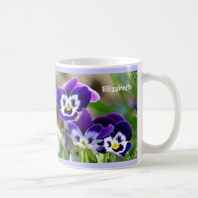 Caneca De Café Pansy Flower & Scripting Mug (Direita)