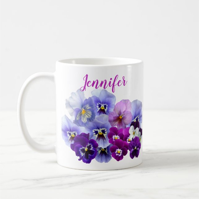 Caneca de Café Pansy Roxa Floral (Esquerda)