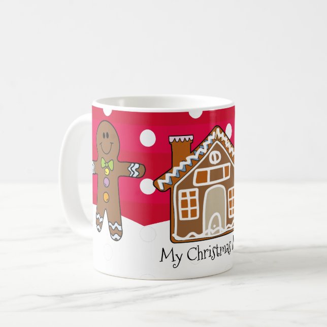 Caneca De Café Pão de Gengala Personalizado Bonito Vermelho Natal (Frente Esquerda)