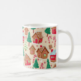 Caneca De Café Pão de Gengibre Festivo Casas Árvores Padrão