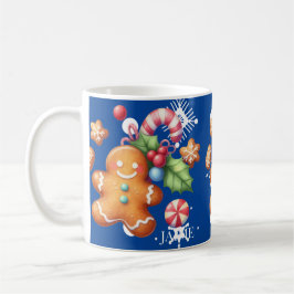 Caneca De Café Pão de gengibre Natal Peppermint Azul Nome Neve