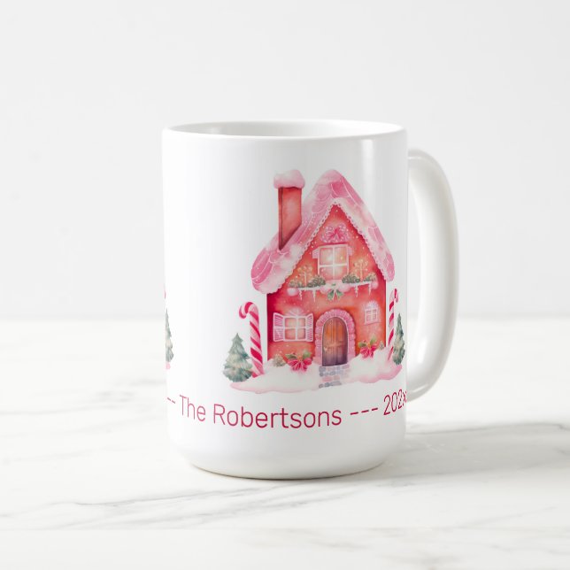 Caneca De Café Pão de Gingerpão Rosa Natal (Frente Esquerda)
