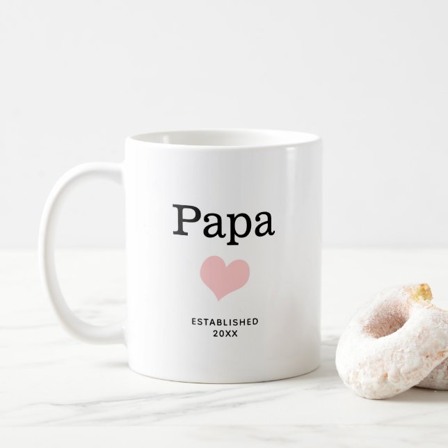 Caneca De Café Papá, Coração Rosa, Personalizado em Foto de Solte (Com Donut)