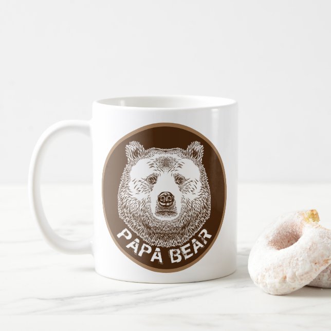 Caneca De Café Papá Urso, Ilustração Desenhada À Mão (Com Donut)