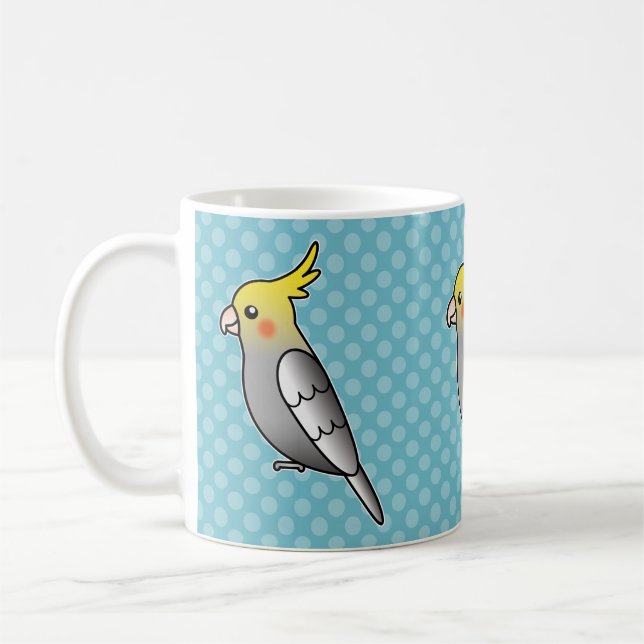 Caneca De Café Papagaio Cacatua Cartoon Cinza (Esquerda)