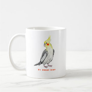 Caneca De Café Papagaio Cockatiel de Cores Aquáticas.