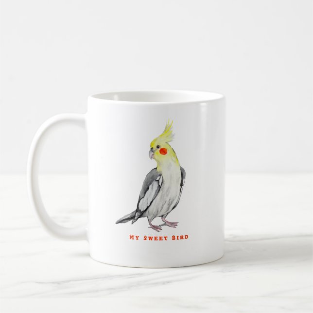 Caneca De Café Papagaio Cockatiel de Cores Aquáticas. (Esquerda)