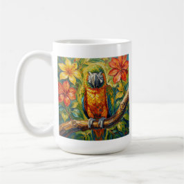 Caneca De Café Papagaio Colorido e Flor Tropical Personalizado