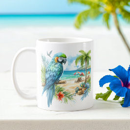 Caneca De Café Papagaio de Aquarela de Verão na praia