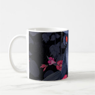 Caneca De Café Papagaio Negro Floral Exótico: Natureza Tropical
