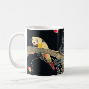 Caneca De Café Papagaio no Ramal de um Rosa Flor Bush