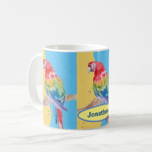 Caneca De Café Papagaio Pássaros Meninos Nome Pastel Blue Mug