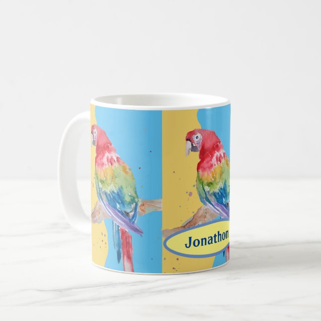Caneca De Café Papagaio Pássaros Meninos Nome Pastel Blue Mug (Frente Esquerda)