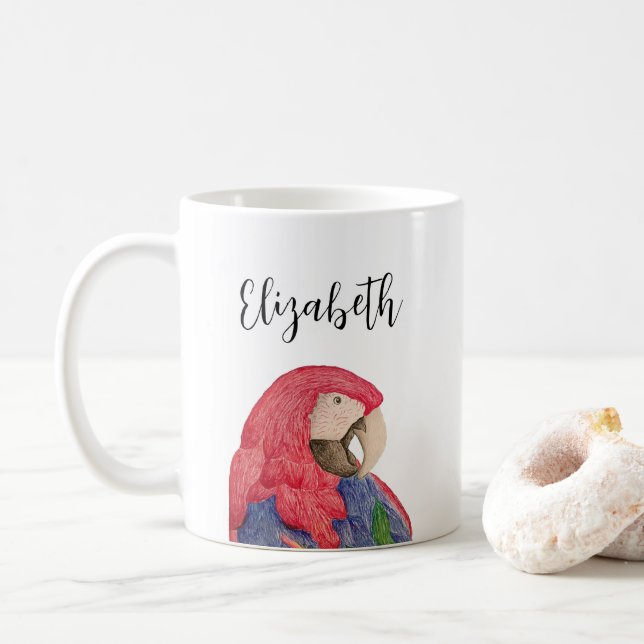 Caneca De Café Papagaio Tropical Desenho Macaw Colorido (Com Donut)