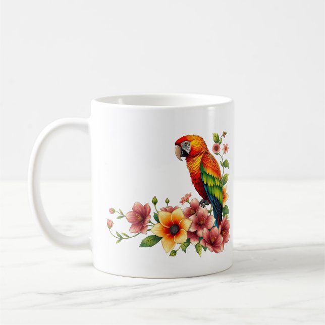 Caneca De Café Papagaio Tropical e Flores  (Esquerda)