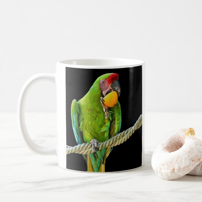 Caneca De Café Papagaio Verde Ara Militaris (Com Donut)