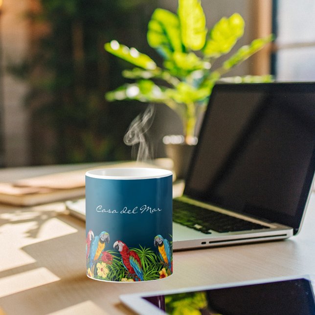 Caneca De Café Papagaios azuis-marinhos deixam o nome da casa de  (Criador carregado)