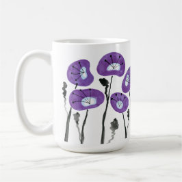 Caneca De Café Papagaios Roxos Modernos Flores de Aquarelas Chá e