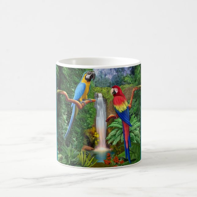 Caneca De Café Papagaios tropicais do Macaw (Centro)