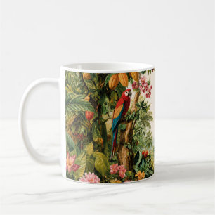 Caneca De Café Papagaios Tropicais Flor de Cacau Aquarela