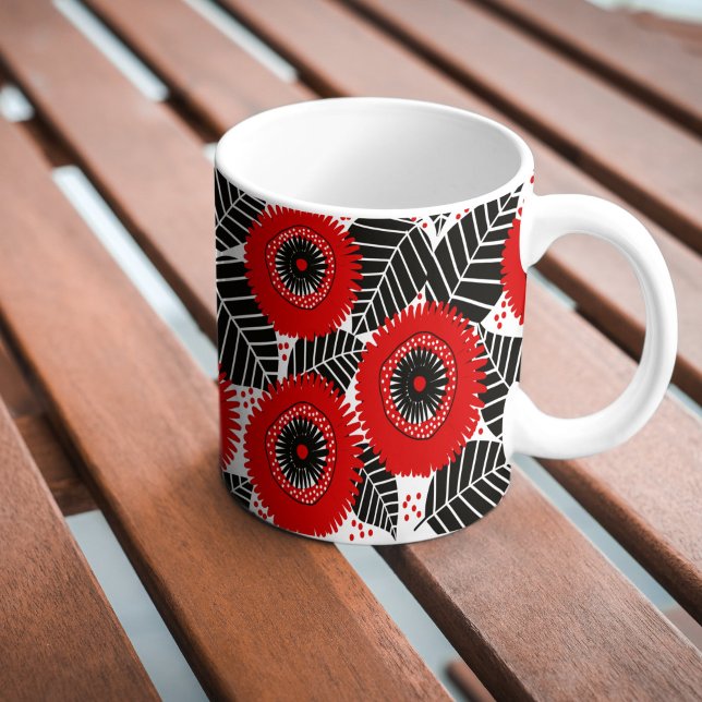 Caneca De Café Papagaios Vermelhos Funky Patterna Floral (Criador carregado)