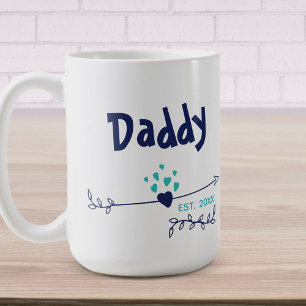 Caneca De Café Papai Est 20xx Corações e Flechas Azul Duas Cores