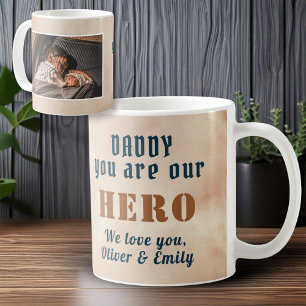 Caneca De Café Papai Herói Aquarela Dia dos Pais Foto da Família 