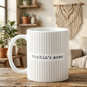 Caneca De Café Papai Mamãe Listras Bege Revelação Mamãe Bebê Pe