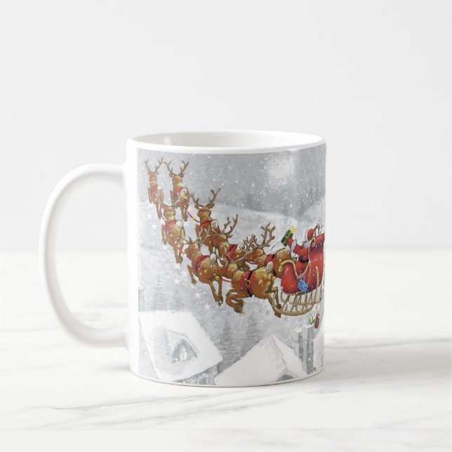 Caneca De Café Papai Noel andando de trenó com caixa de presentes (Esquerda)