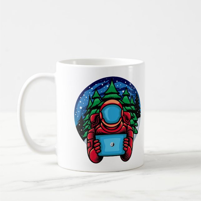 Caneca De Café Papai Noel Astronauta Com Mesa (Esquerda)