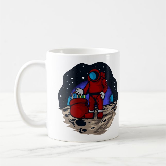 Caneca De Café Papai Noel Astronauta Com Presente (Esquerda)