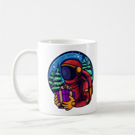 Caneca De Café Papai Noel Astronauta Com Presente