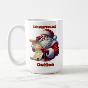 Caneca De Café Papai Noel checando sua lista de desejos infantis