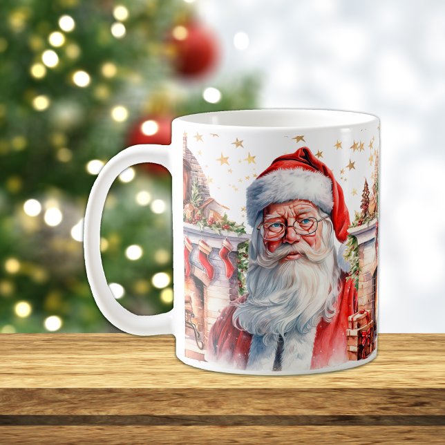 Caneca De Café Papai Noel Clássico com Natal Lareira (Criador carregado)