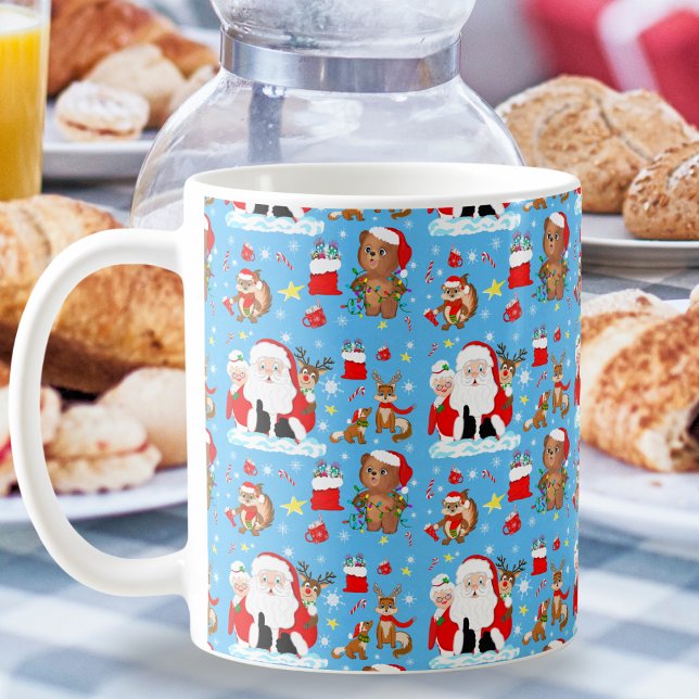 Caneca De Café Papai Noel Com Animais da Floresta  (Criador carregado)