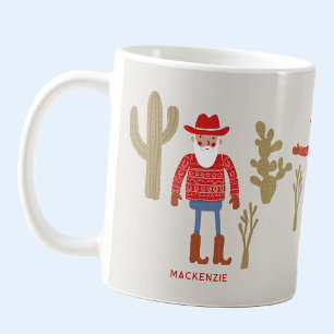 Caneca De Café Papai Noel Cowboy Natal Texto Personalizado