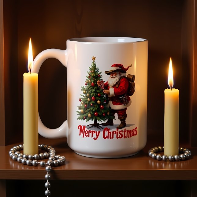 Caneca De Café Papai Noel da Trilha Decora Árvore (Criador carregado)