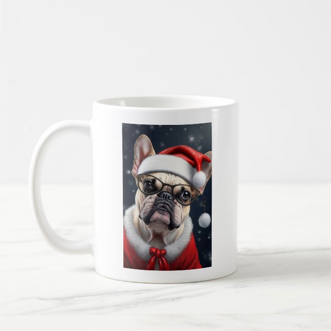 Caneca De Café Papai noel de Natal de Cachorro Francês (Esquerda)
