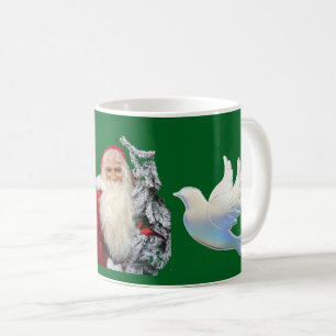 Caneca De Café Papai Noel de Natal e Pombas 