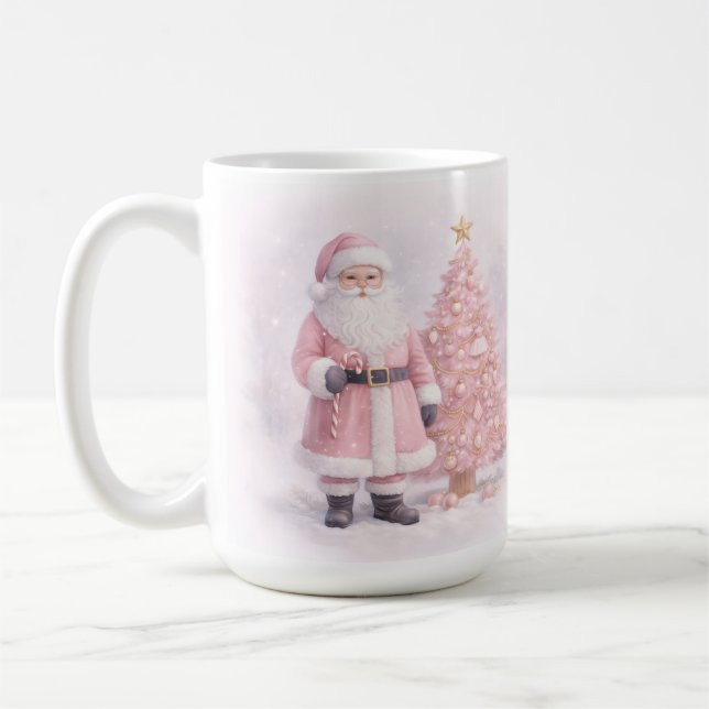 Caneca De Café Papai Noel de Natal Rosa Pastel (Esquerda)