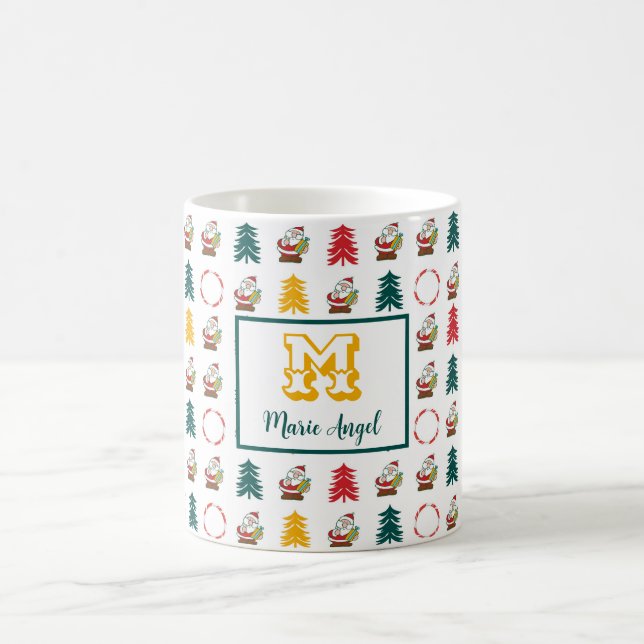 Caneca De Café Papai Noel e Árvores de Natal Monogramadas (Centro)