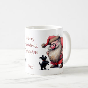 Caneca De Café Papai Noel e Cachorrinho Preto com Nome, Texto Ver