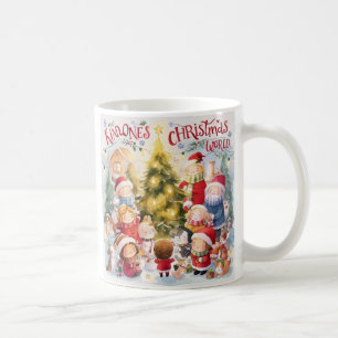 Caneca De Café Papai Noel e Crianças junto à Árvore de Natal Fofo