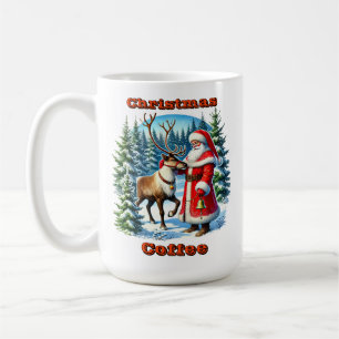 Caneca De Café Papai Noel e Reindeer em uma Floresta Neve