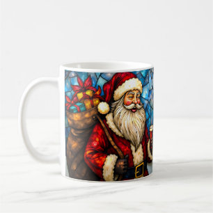 Caneca De Café Papai Noel em estilo de vitral com vela