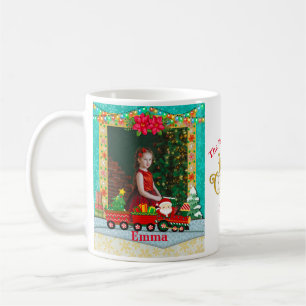 Caneca De Café Papai Noel em trem com presentes e árvore de Natal