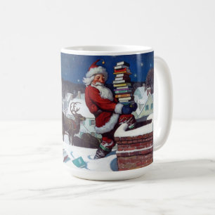 Caneca De Café Papai Noel entregando uma braçada de livros por Wy